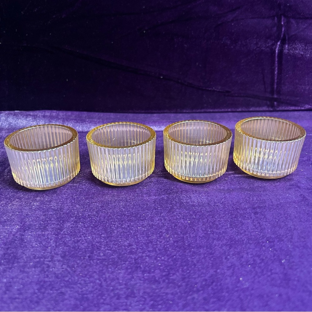 ‼️SOLD‼️ Set of Four Ribbed Glass Tea Light Candle Holders - Picture 2 of 10